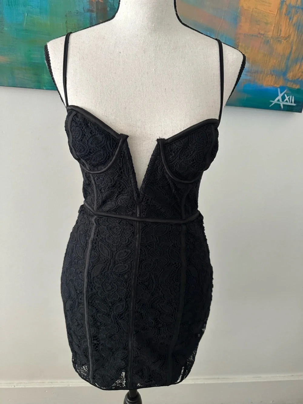 For Love And Lemons NWT Julia Black Lace Bustier Mini Dress XS